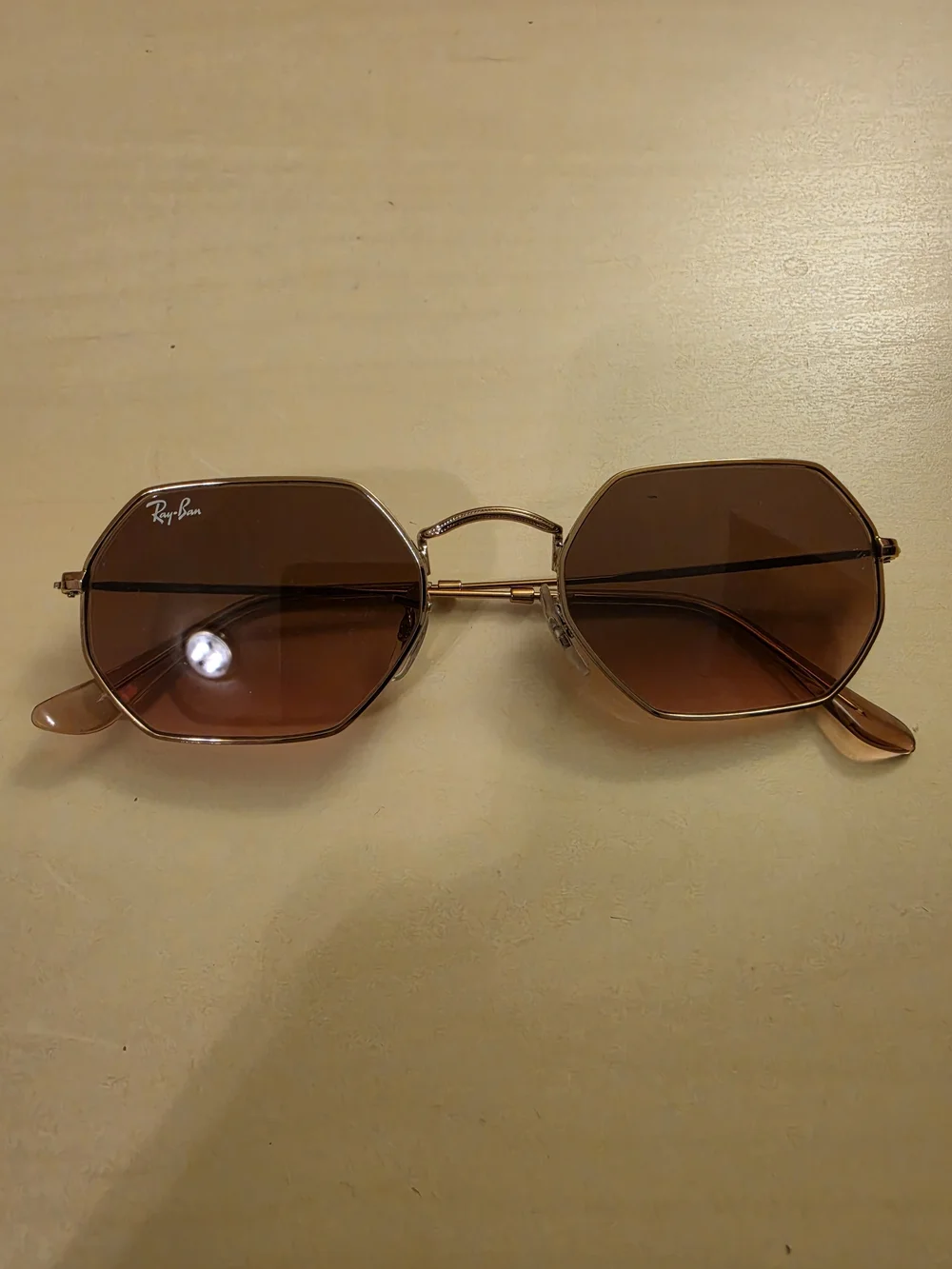 Ray-Ban Women’s Brown Lensed Gold Frame Octagon Sunglasses